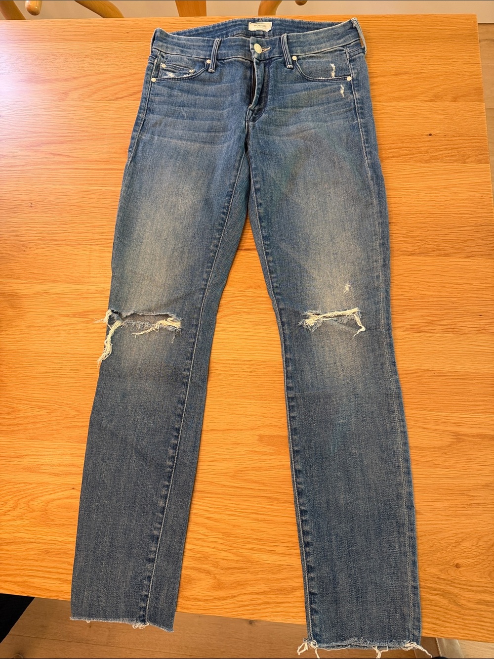 Mother Distressed Blue Slim Jeans